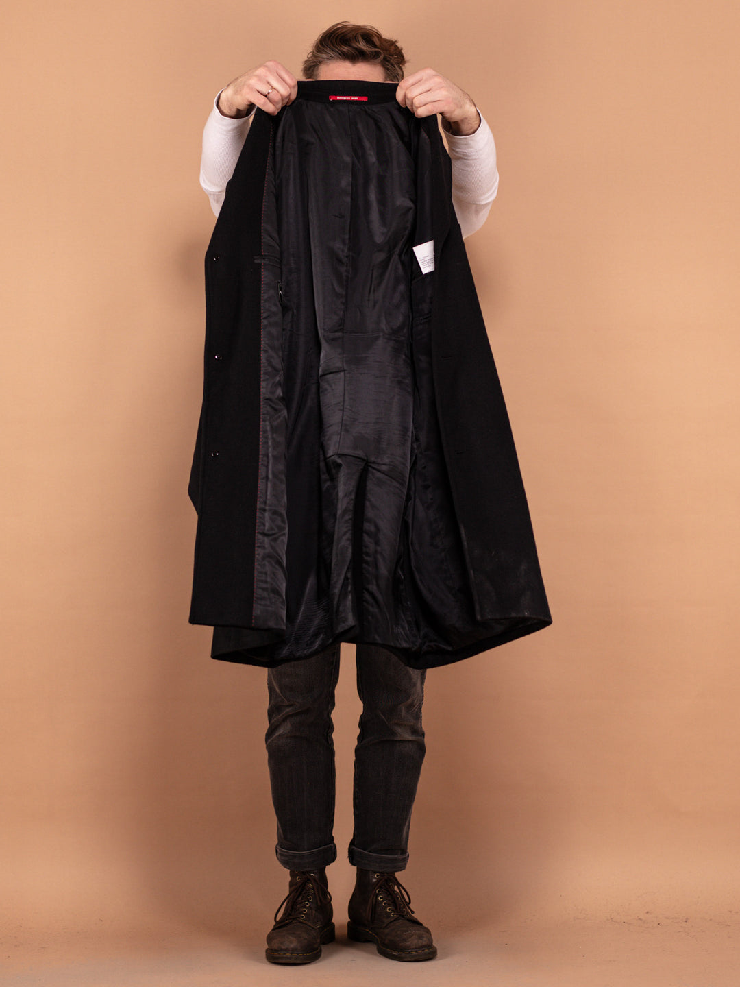 Vintage 90's Men Wool and Cashmere Coat in Black - NorthernGrip