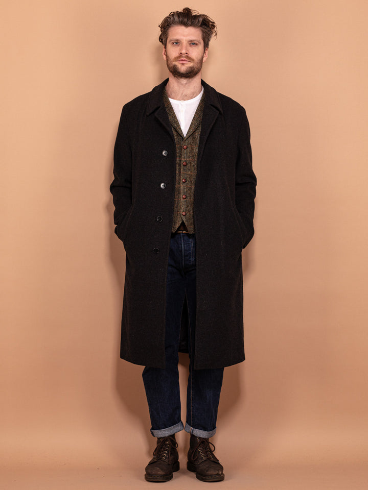 Vintage 90's Men Wool and Cashmere Coat in Dark Grey - NorthernGrip