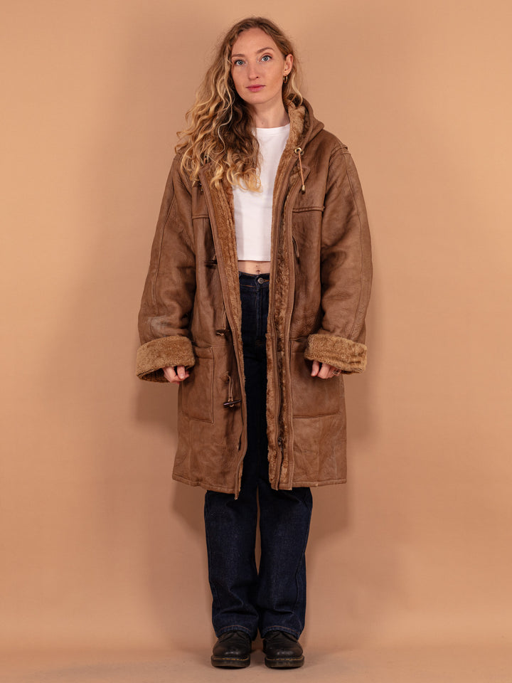 Vintage 90's Women Oversized Shearling Coat in Brown - NorthernGrip