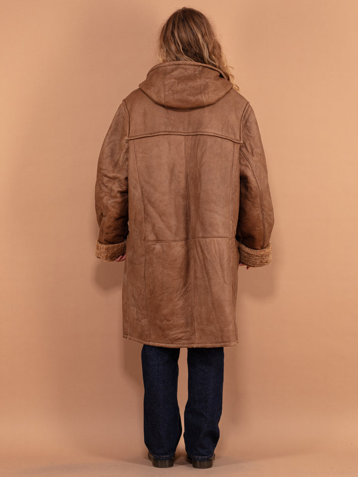 Vintage 90's Women Oversized Shearling Coat in Brown - NorthernGrip