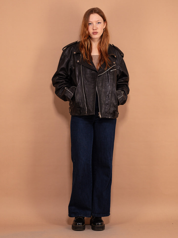 Vintage 90's Women Biker Leather Jacket in Black - NorthernGrip