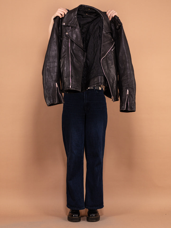Vintage 90's Women Biker Leather Jacket in Black - NorthernGrip