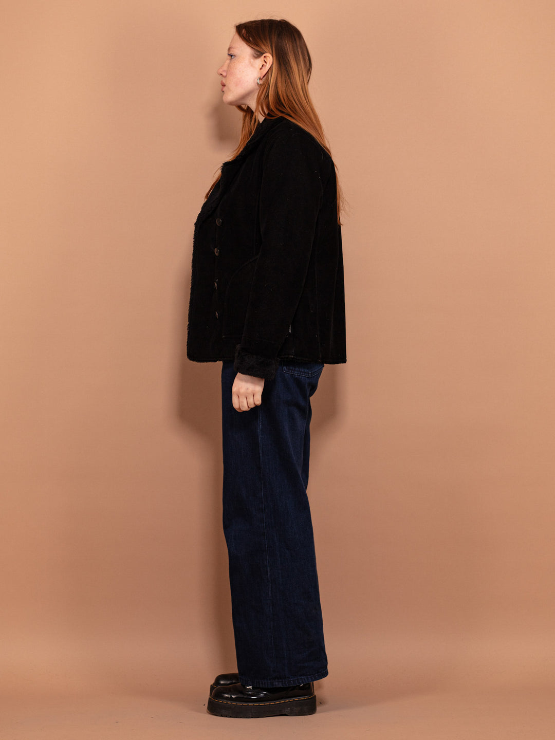 Vintage 90's Women Sherpa Lined Velour Jacket in Black - NorthernGrip