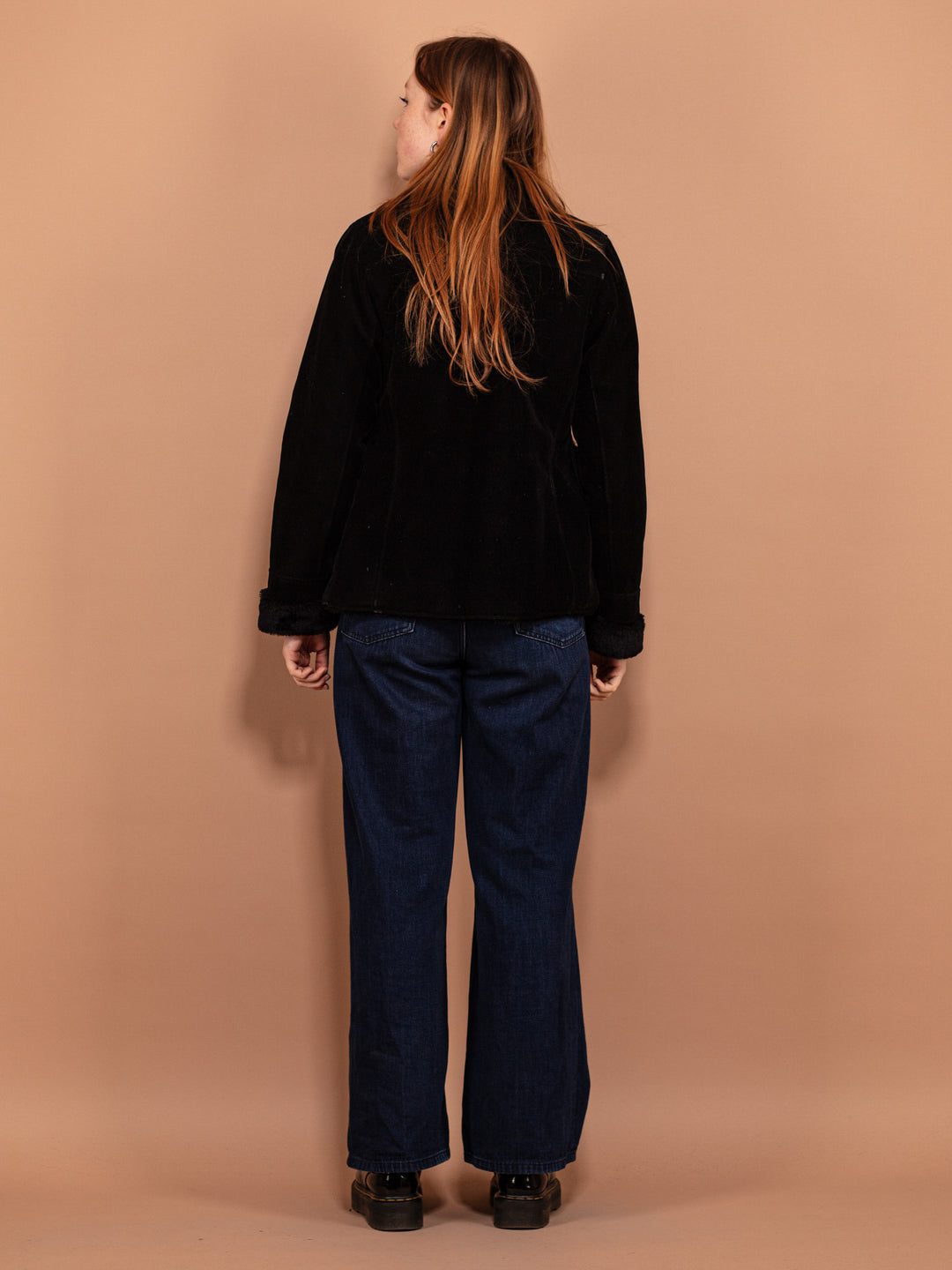 Vintage 90's Women Sherpa Lined Velour Jacket in Black - NorthernGrip