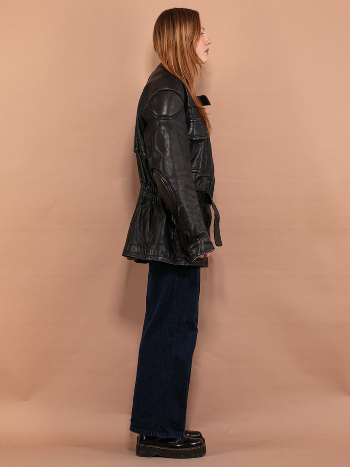 Vintage 90's Women Heavy Leather Biker Jacket in Black - NorthernGrip