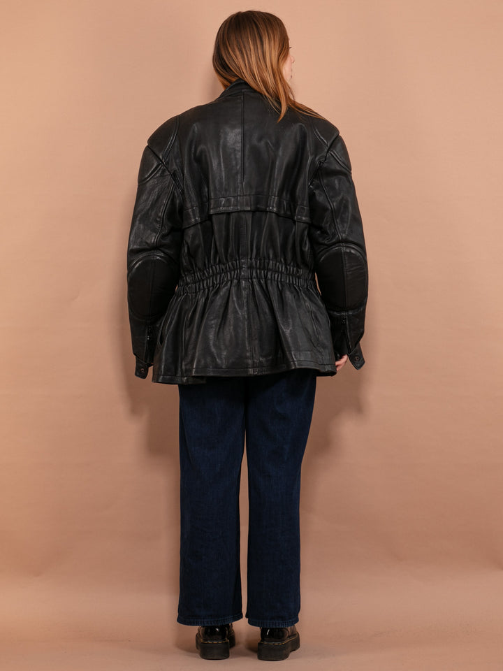 Vintage 90's Women Heavy Leather Biker Jacket in Black - NorthernGrip