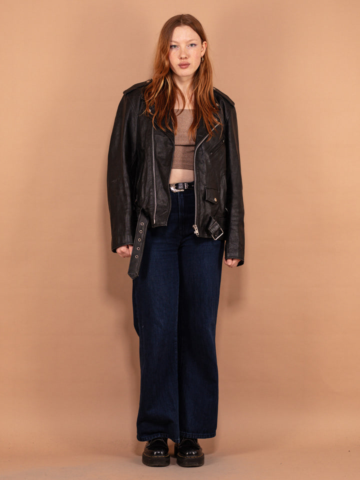 Vintage 90's Women Biker Leather Jacket in Black - NorthernGrip