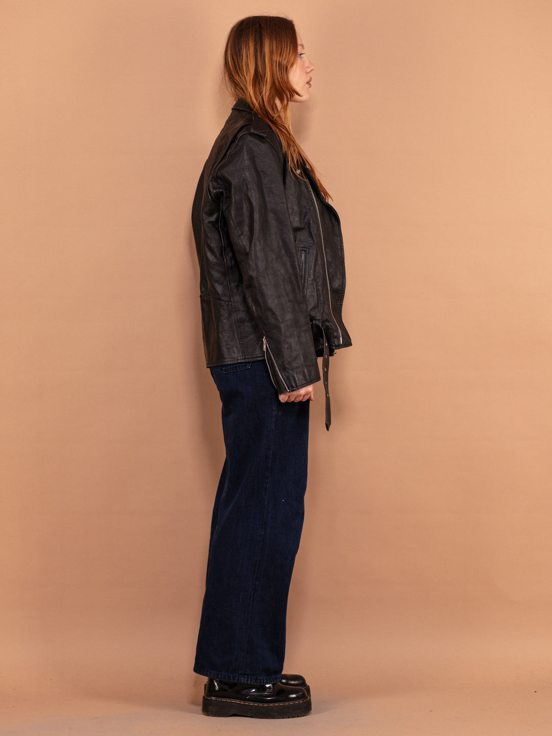 Vintage 90's Women Biker Leather Jacket in Black - NorthernGrip
