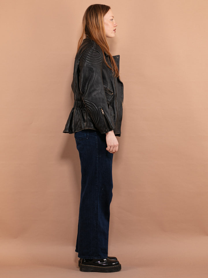 Vintage 90's Women Leather Biker Jacket in Black - NorthernGrip