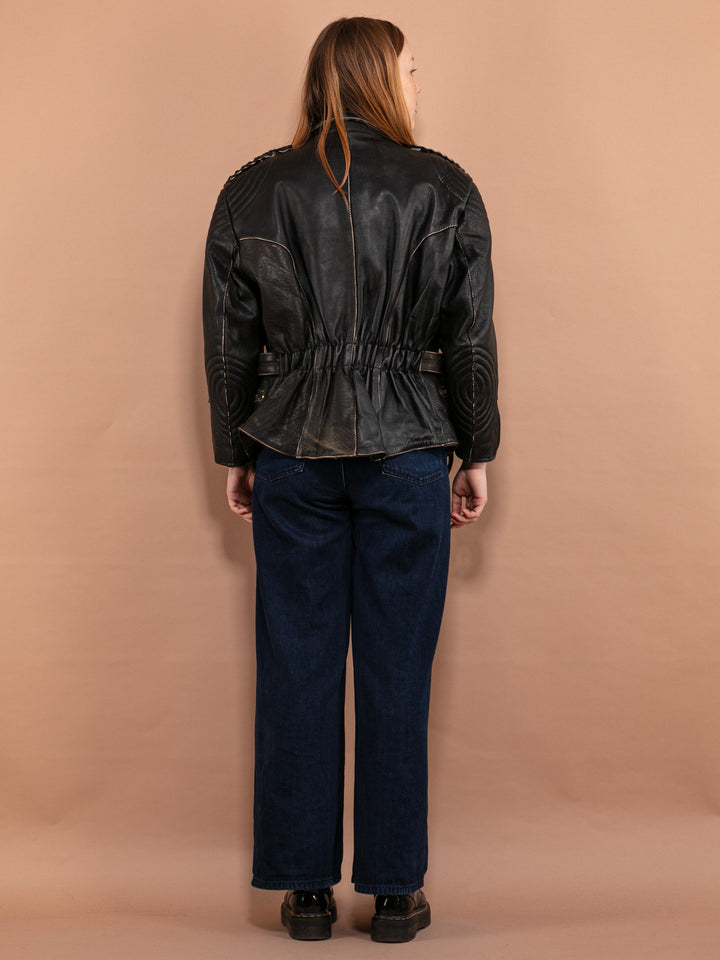 Vintage 90's Women Leather Biker Jacket in Black - NorthernGrip