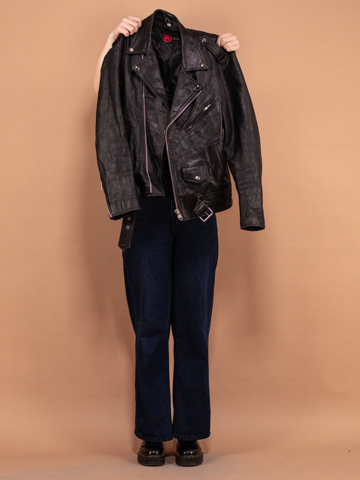 Vintage 90's Women Biker Leather Jacket in Black - NorthernGrip