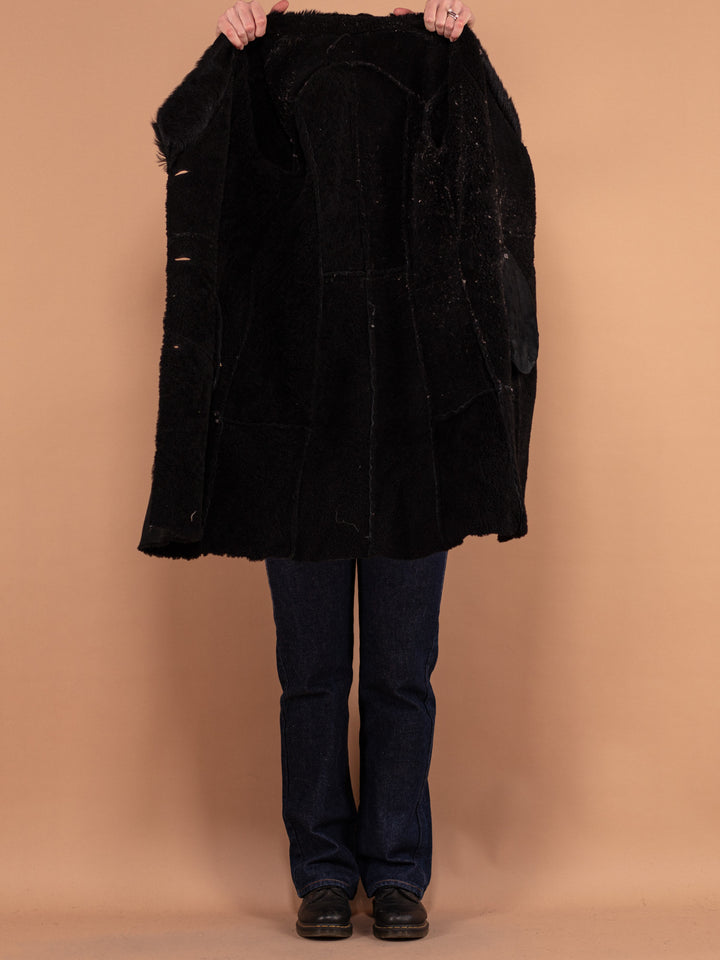 Vintage 90's Women Sheepskin Fur Coat in Black - NorthernGrip