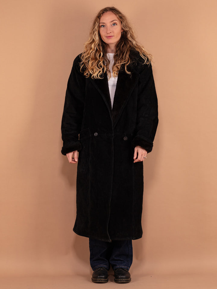 Vintage 90's Women Suede Overcoat in Black - NorthernGrip
