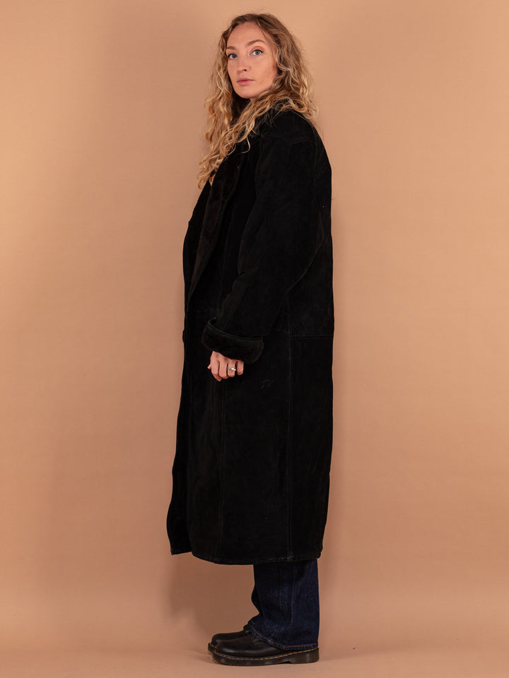 Vintage 90's Women Suede Overcoat in Black - NorthernGrip