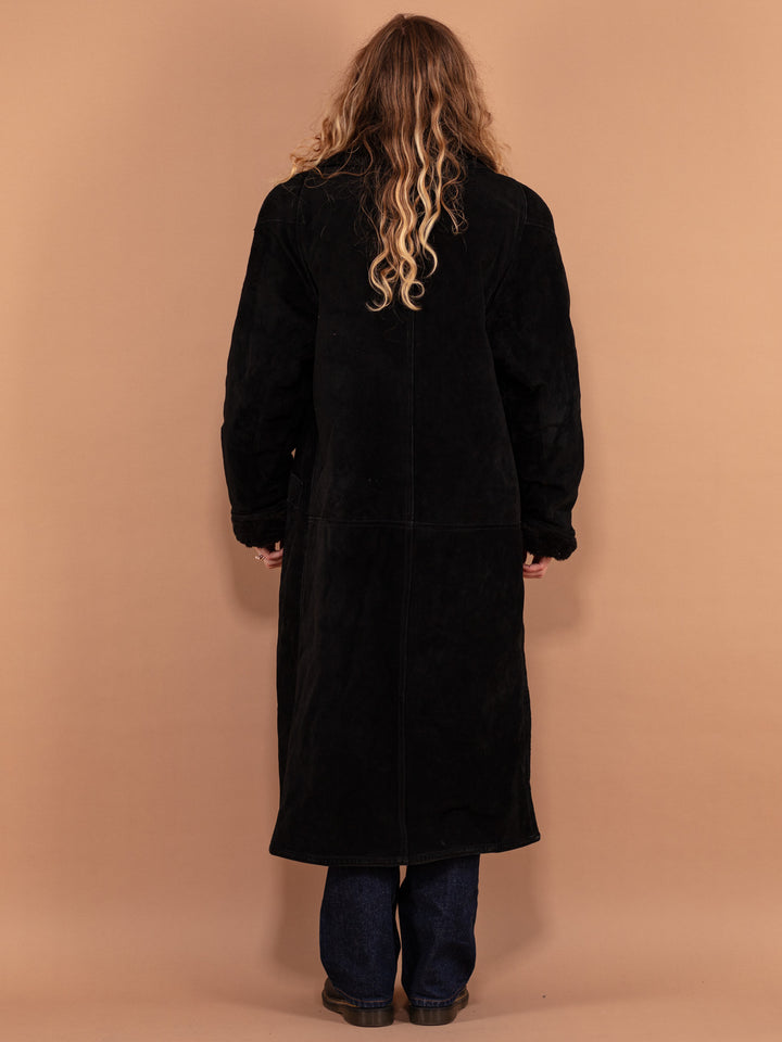 Vintage 90's Women Suede Overcoat in Black - NorthernGrip