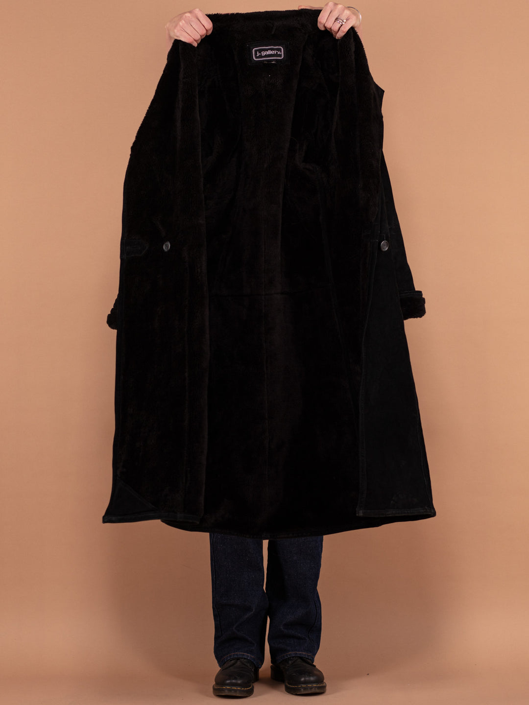 Vintage 90's Women Suede Overcoat in Black - NorthernGrip