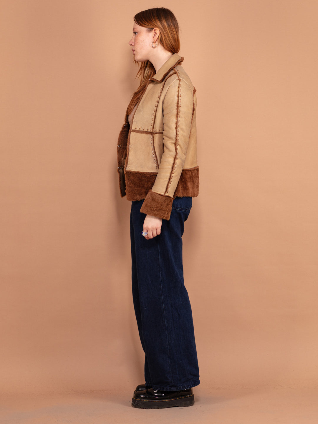 Vintage 90's Women Boho Sheepskin Jacket in Beige - NorthernGrip