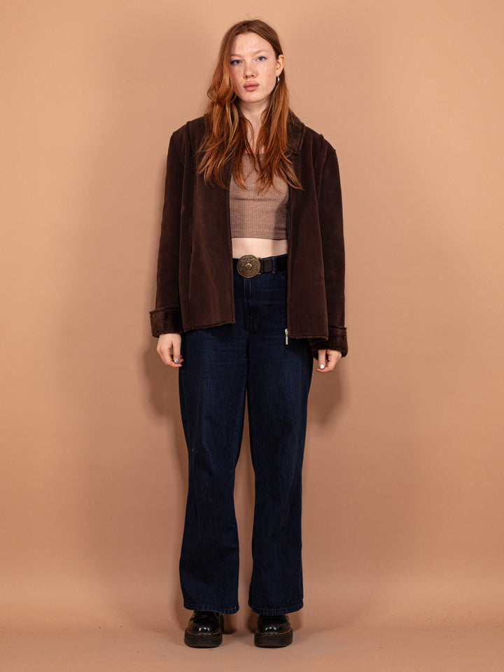 Vintage 90's Women Faux Sheepskin Jacket in Brown - NorthernGrip