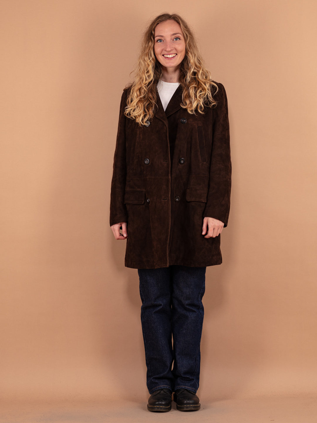 Vintage 90's Women Suede Coat in Dark Brown - NorthernGrip