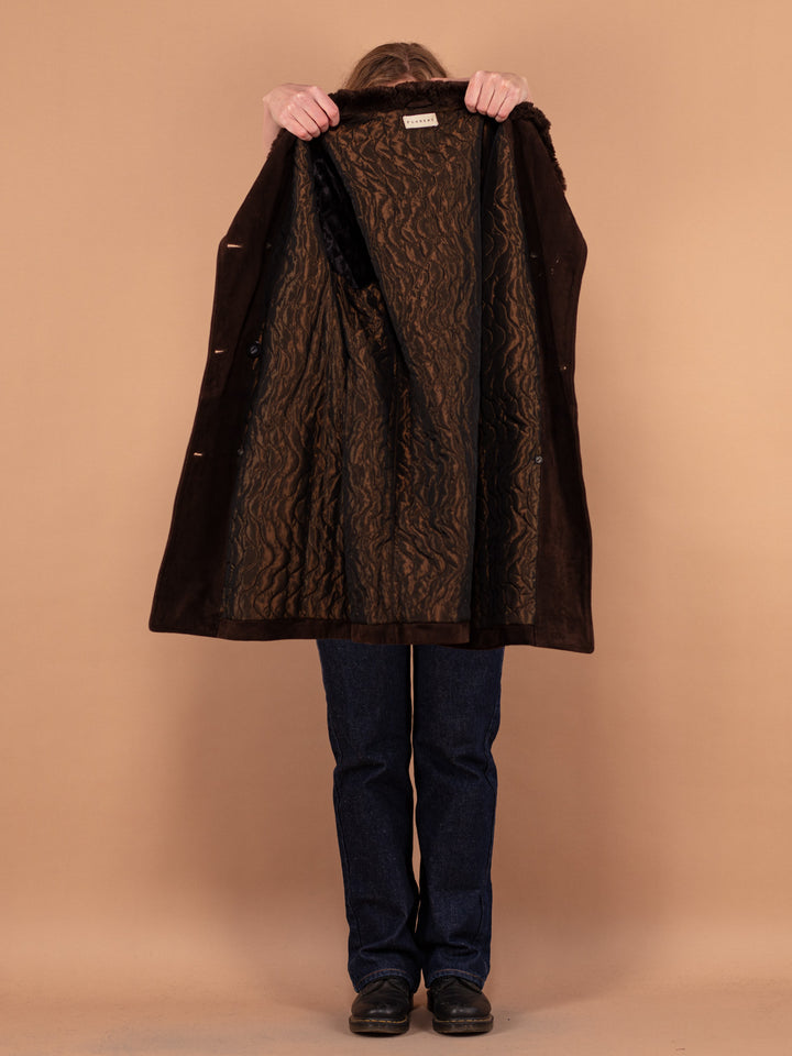Vintage 90's Women Suede Coat in Dark Brown - NorthernGrip