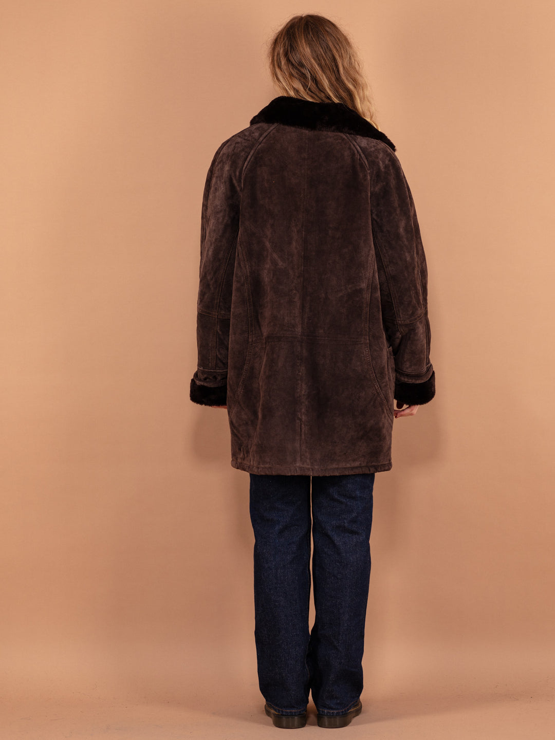 Vintage 90's Women Suede Sherpa Coat in Dark Brown - NorthernGrip