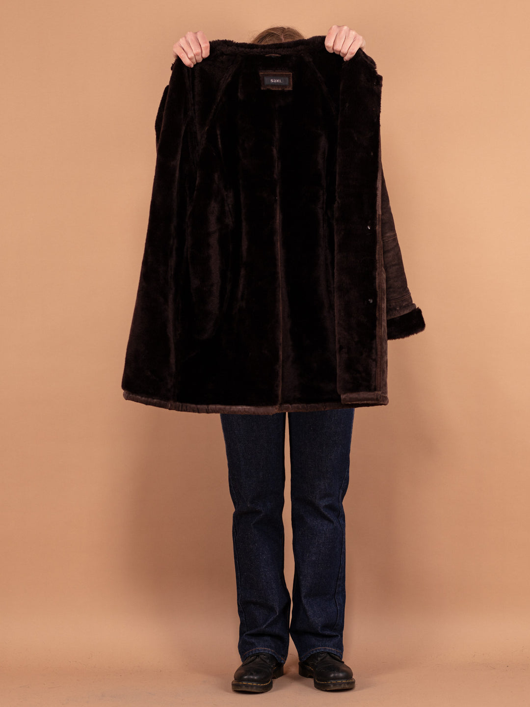 Vintage 90's Women Suede Sherpa Coat in Dark Brown - NorthernGrip