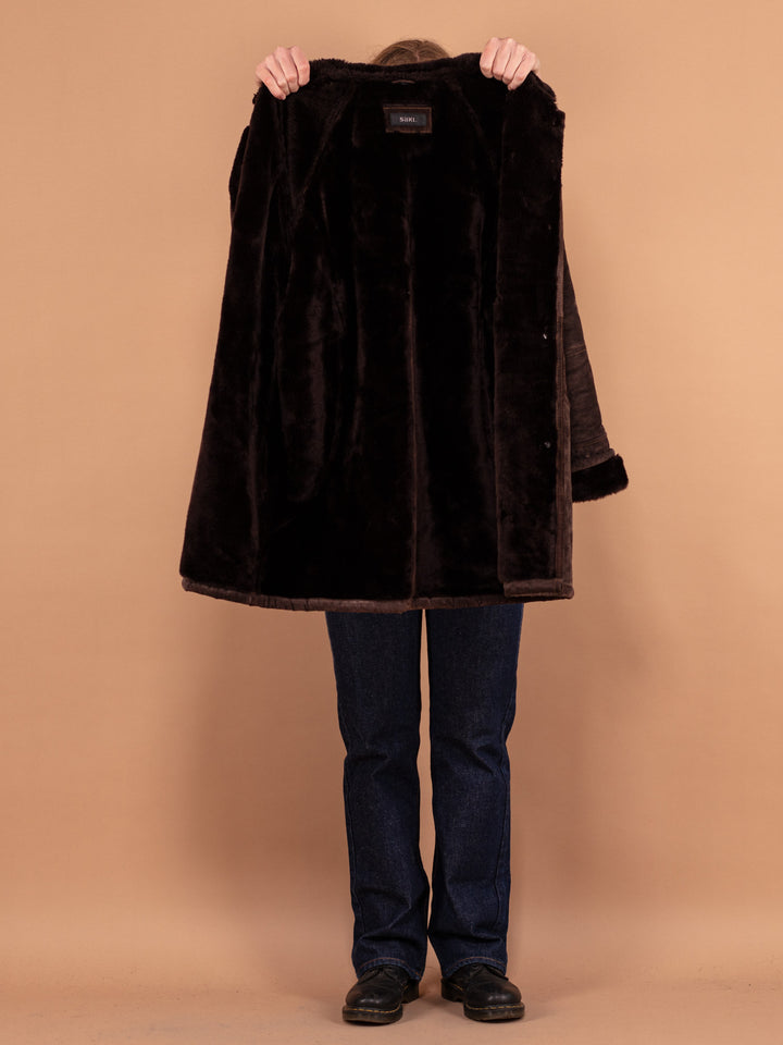 Vintage 90's Women Suede Sherpa Coat in Dark Brown - NorthernGrip