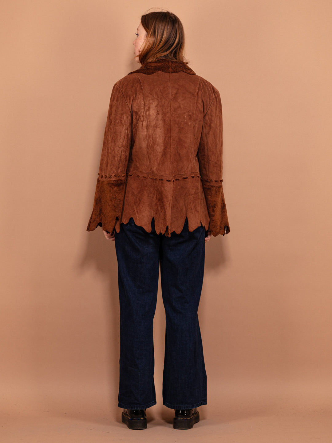 Vintage 90's Women Boho Faux Suede Jacket in Brown - NorthernGrip