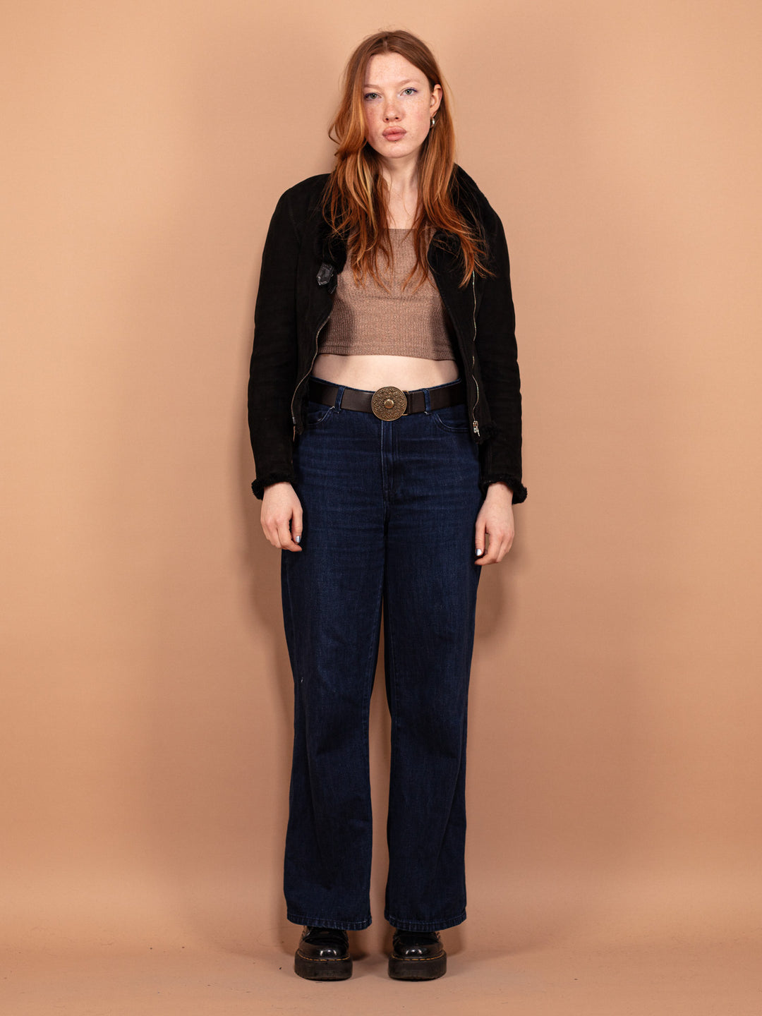 Vintage 90's Women Sheepskin Biker Jacket in Black - NorthernGrip