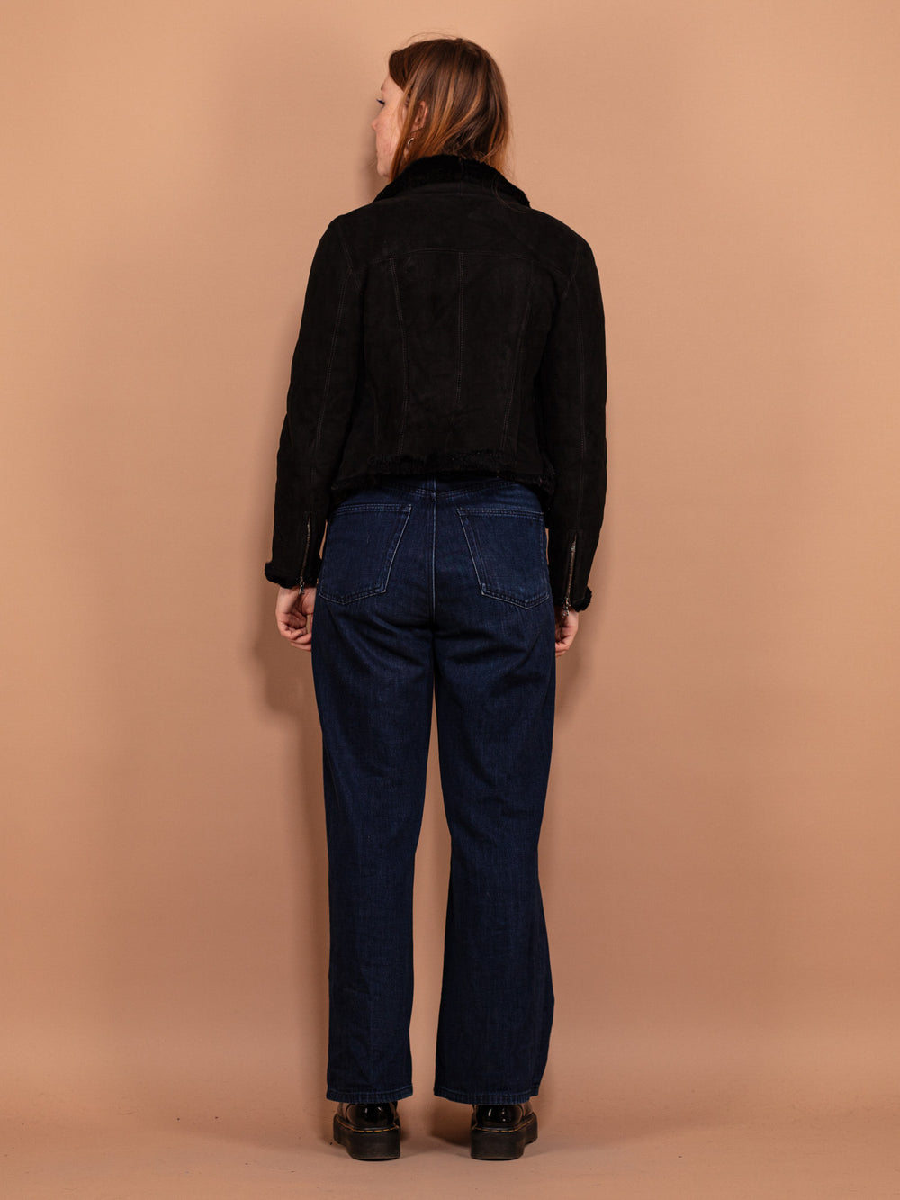 Vintage 90's Women Sheepskin Biker Jacket in Black - NorthernGrip