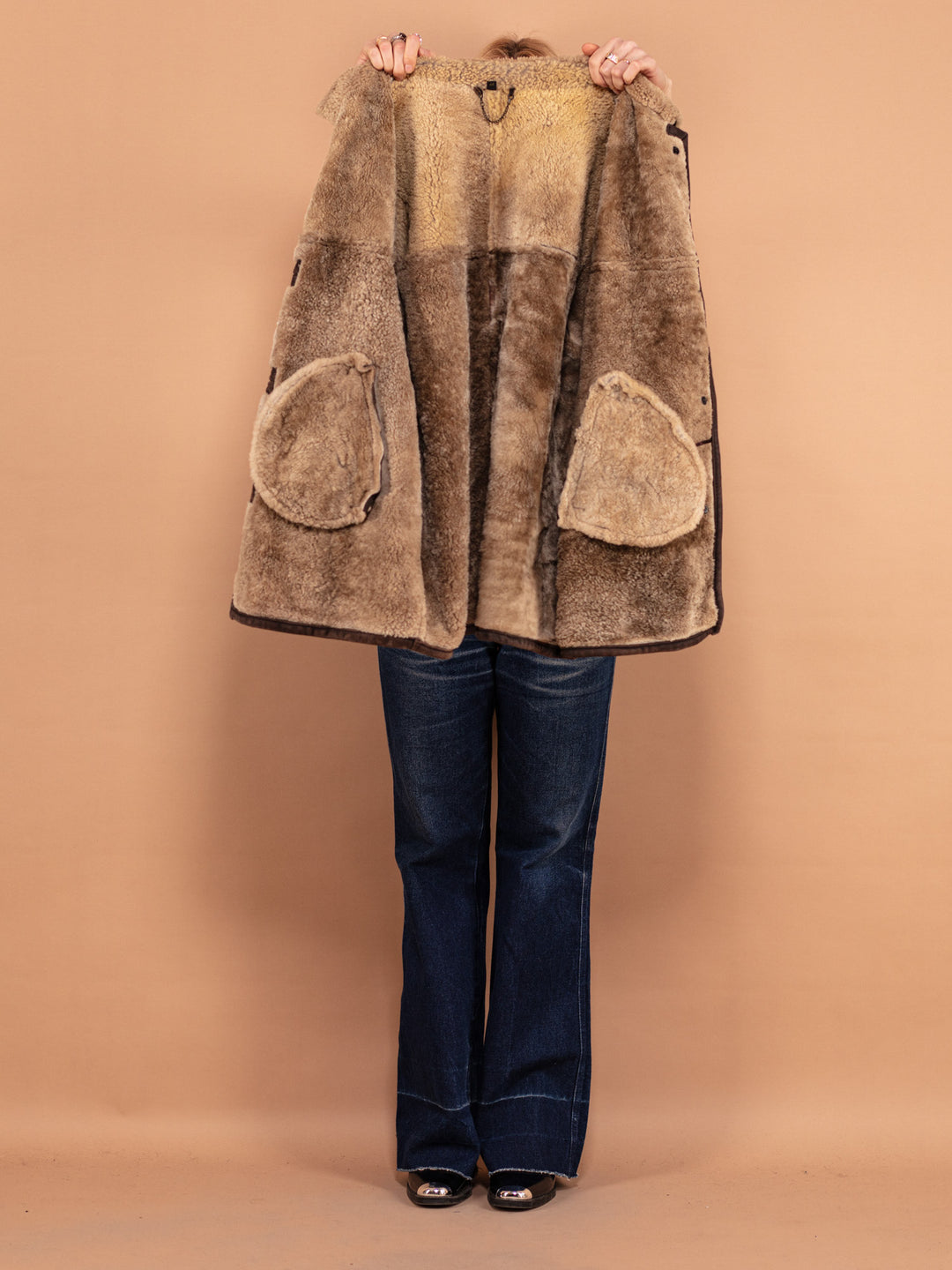 Vintage 90's Women Sheepskin Shearling Coat in Dark Brown - NorthernGrip