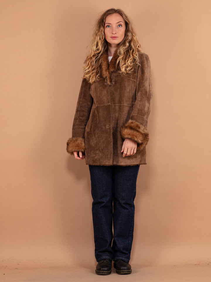 Vintage 90's Women Suede Sherpa Coat in Brown - NorthernGrip
