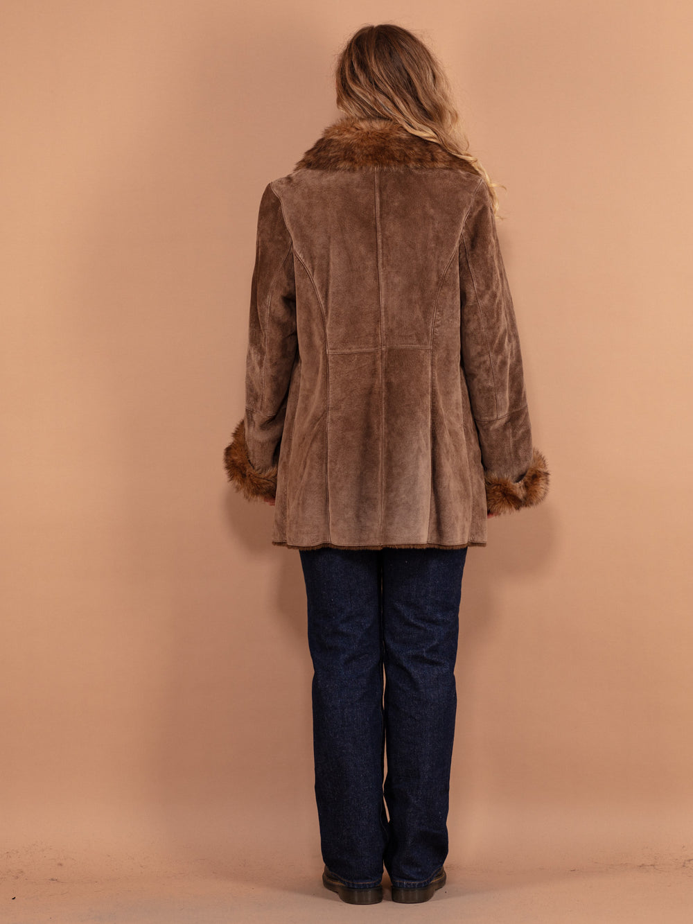 Vintage 90's Women Suede Sherpa Coat in Brown - NorthernGrip