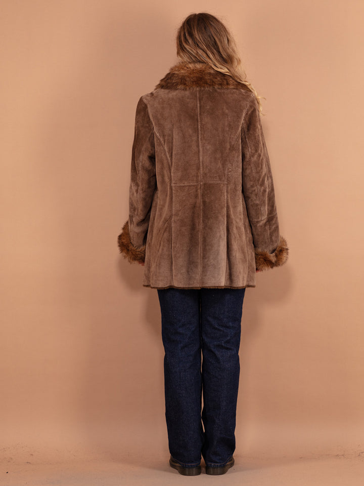 Vintage 90's Women Suede Sherpa Coat in Brown - NorthernGrip