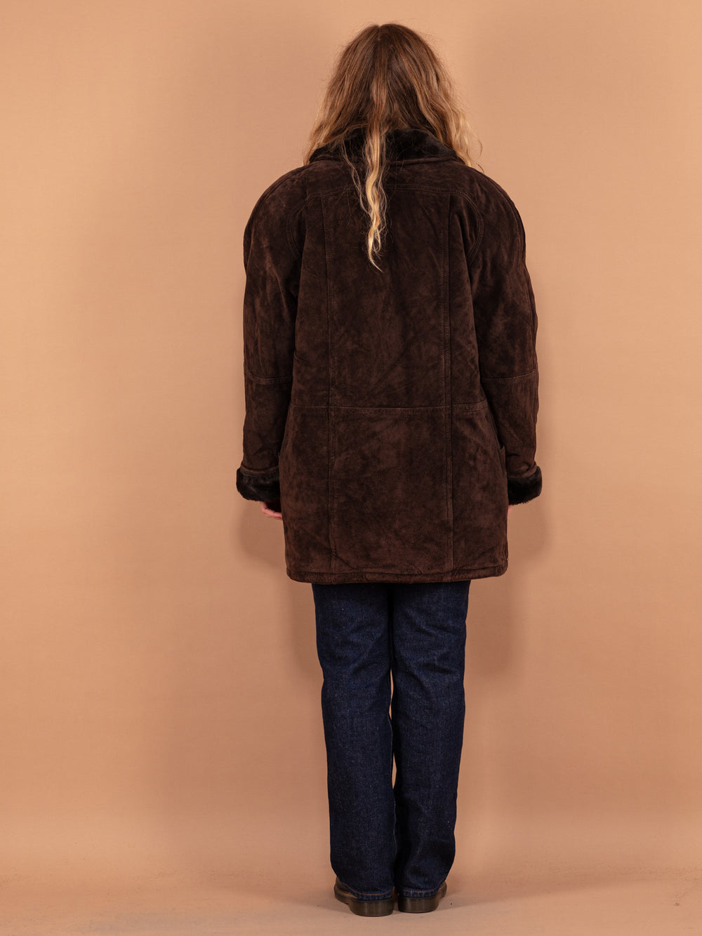 Vintage 90's Women Suede Sherpa Coat in Dark Brown - NorthernGrip