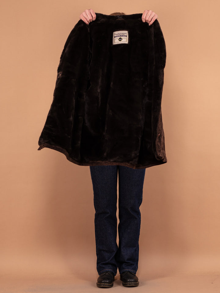 Vintage 90's Women Suede Sherpa Coat in Dark Brown - NorthernGrip