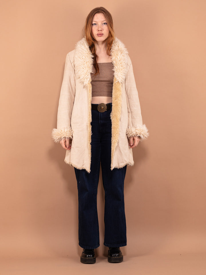 Vintage 90's Women Penny Lane Sherpa Coat in White - NorthernGrip
