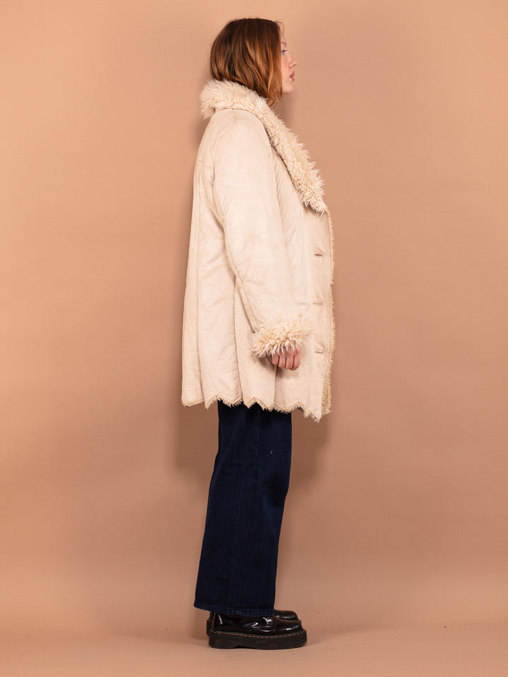 Vintage 90's Women Penny Lane Sherpa Coat in White - NorthernGrip