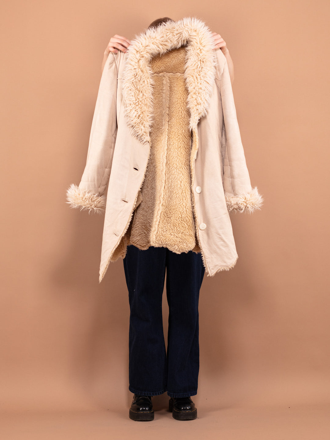 Vintage 90's Women Penny Lane Sherpa Coat in White - NorthernGrip