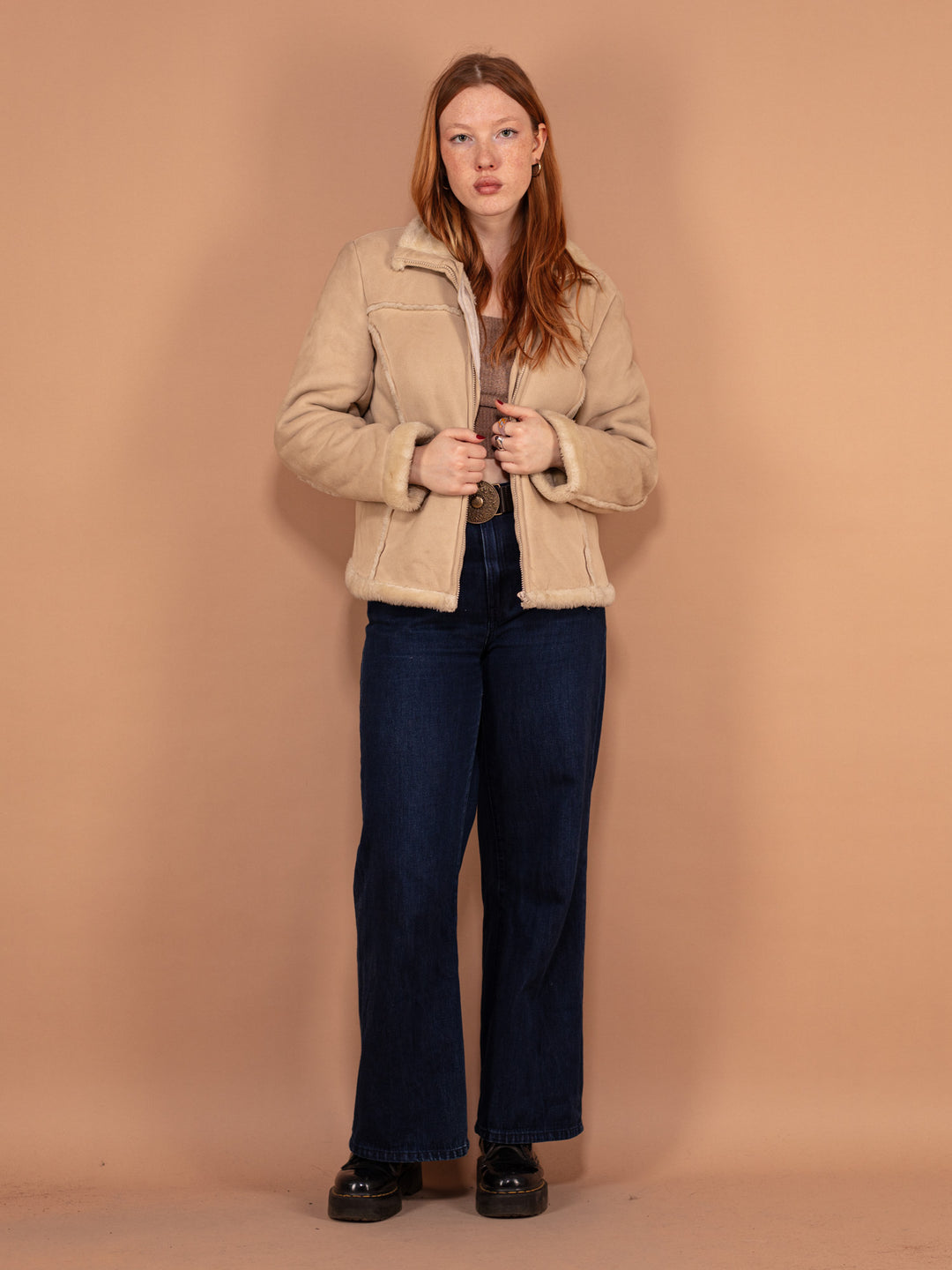 Vintage 00's Women Sherpa Lined Jacket in Beige - NorthernGrip