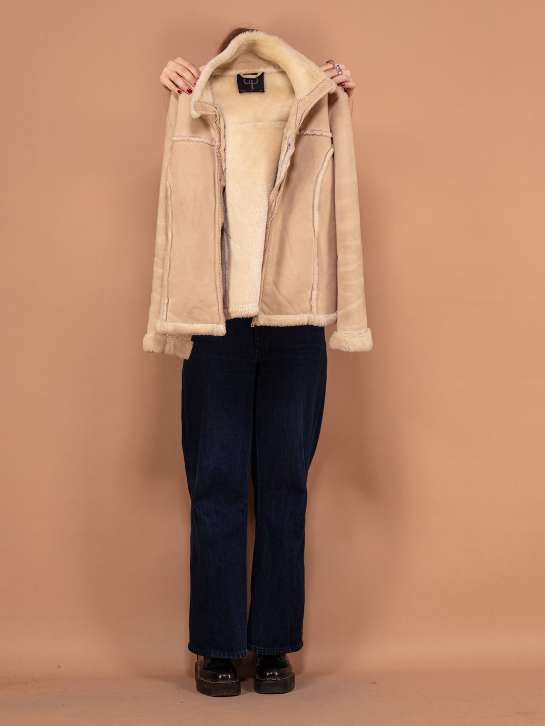 Vintage 00's Women Sherpa Lined Jacket in Beige - NorthernGrip