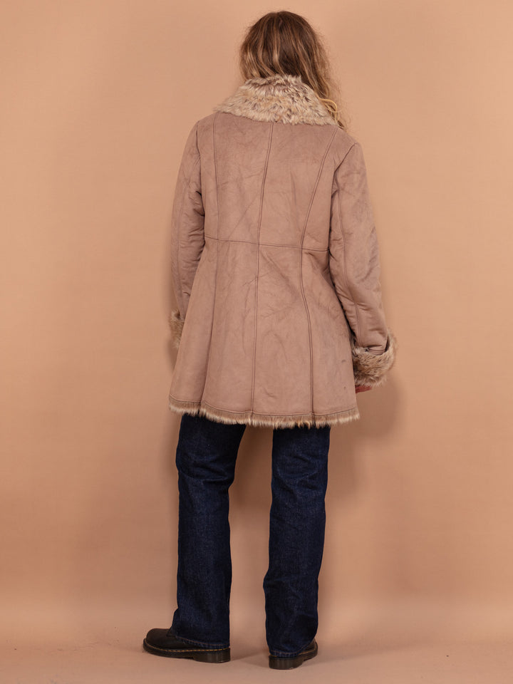 Vintage 00's Women Penny Lane Style Faux Sheepskin Coat in Taupe - NorthernGrip