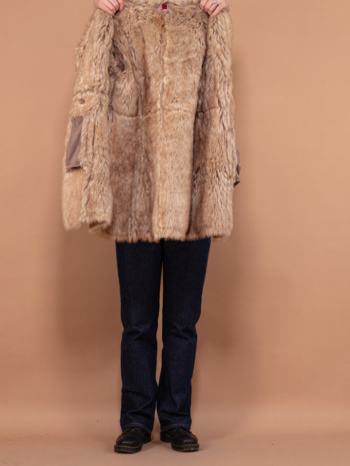 Vintage 00's Women Penny Lane Style Faux Sheepskin Coat in Taupe - NorthernGrip