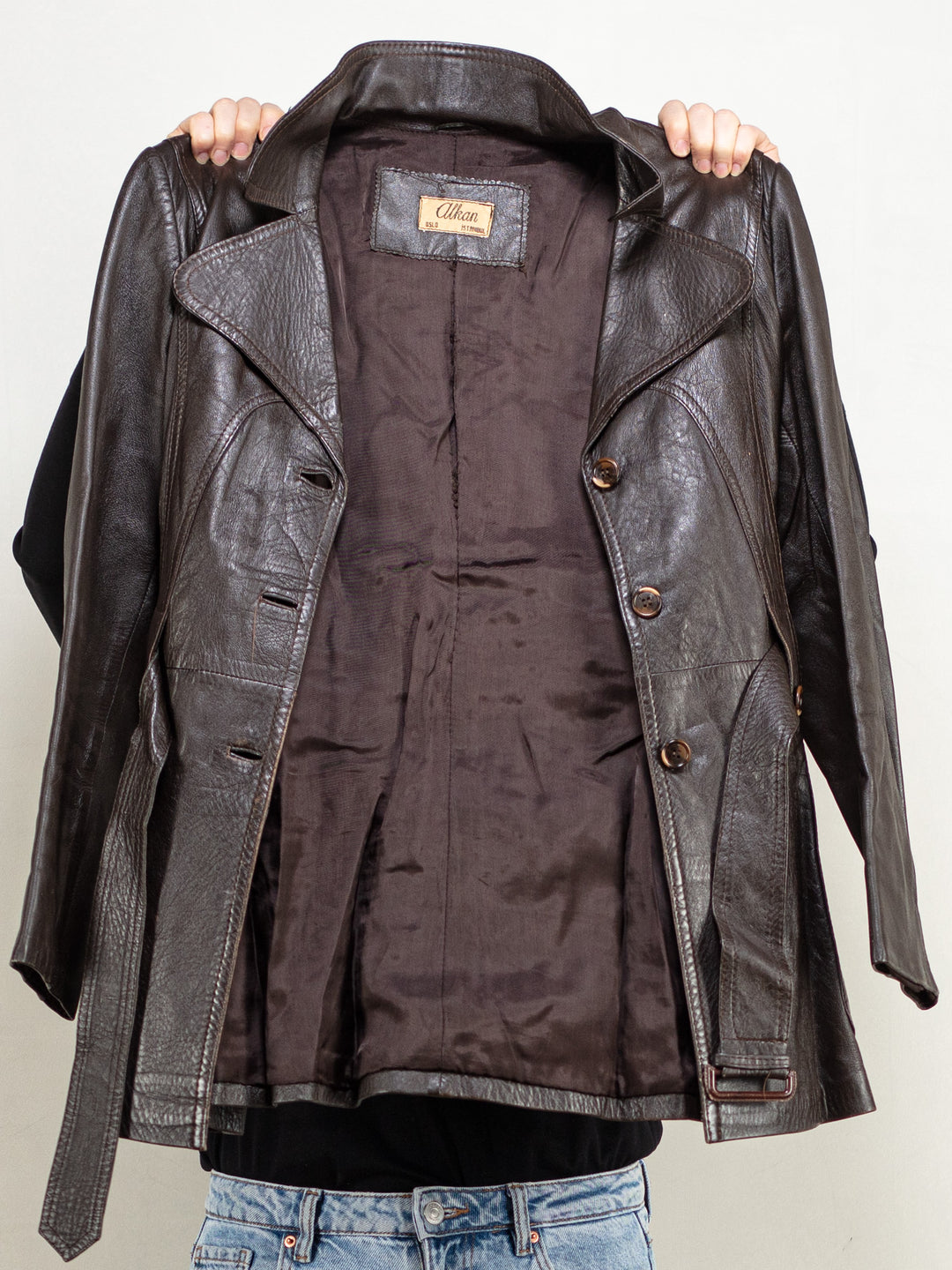 Vintage 70's Women Belted Leather Jacket in Brown - NorthernGrip