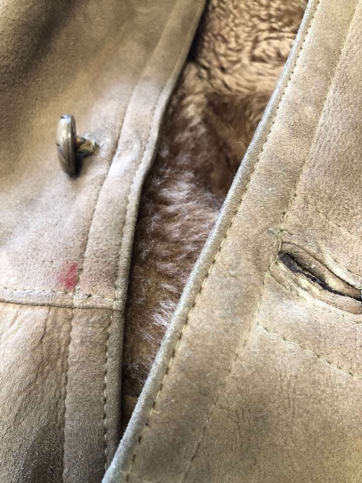 Vintage 80's Women Sheepskin Shearling Coat in Beige - NorthernGrip