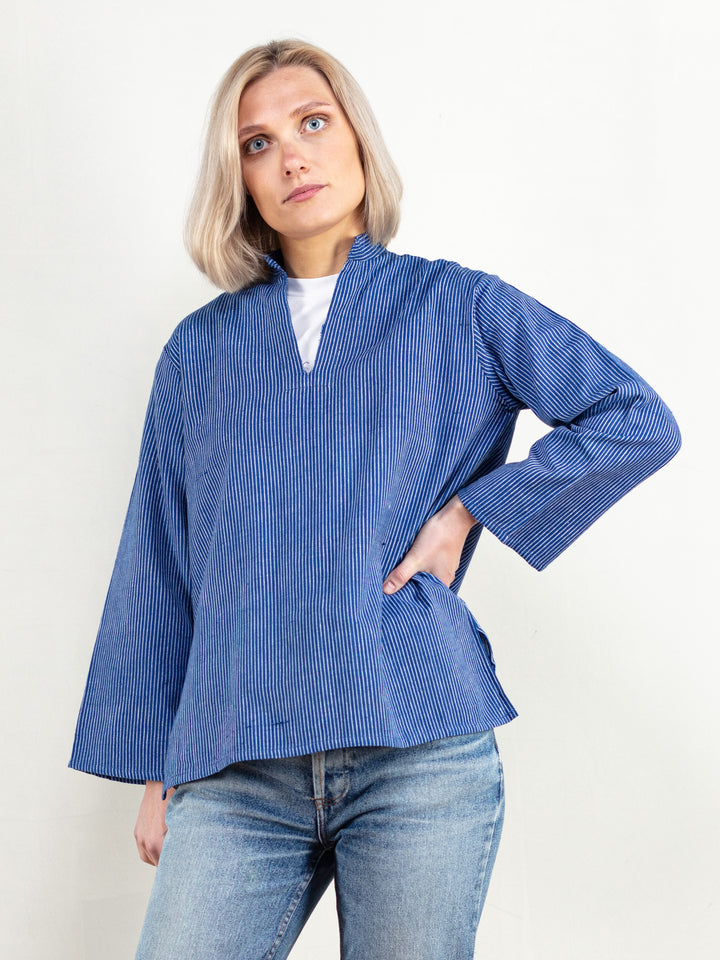 Vintage Women 90's Striped Blue Shirt - NorthernGrip