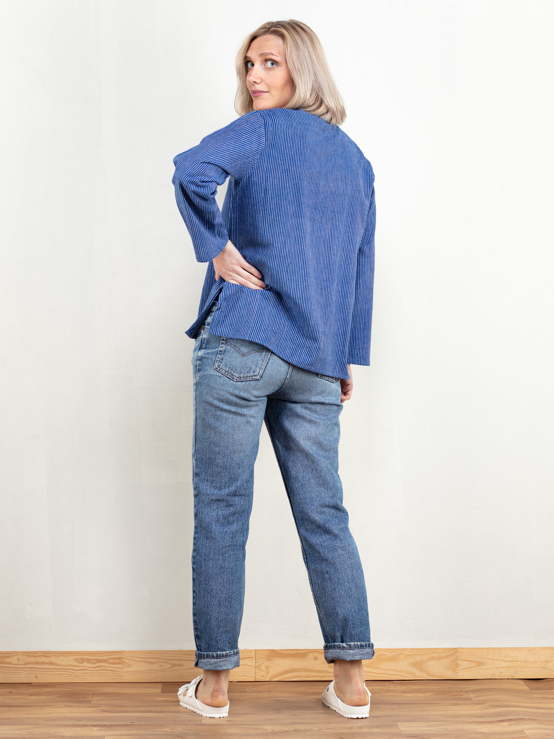 Vintage Women 90's Striped Blue Shirt - NorthernGrip