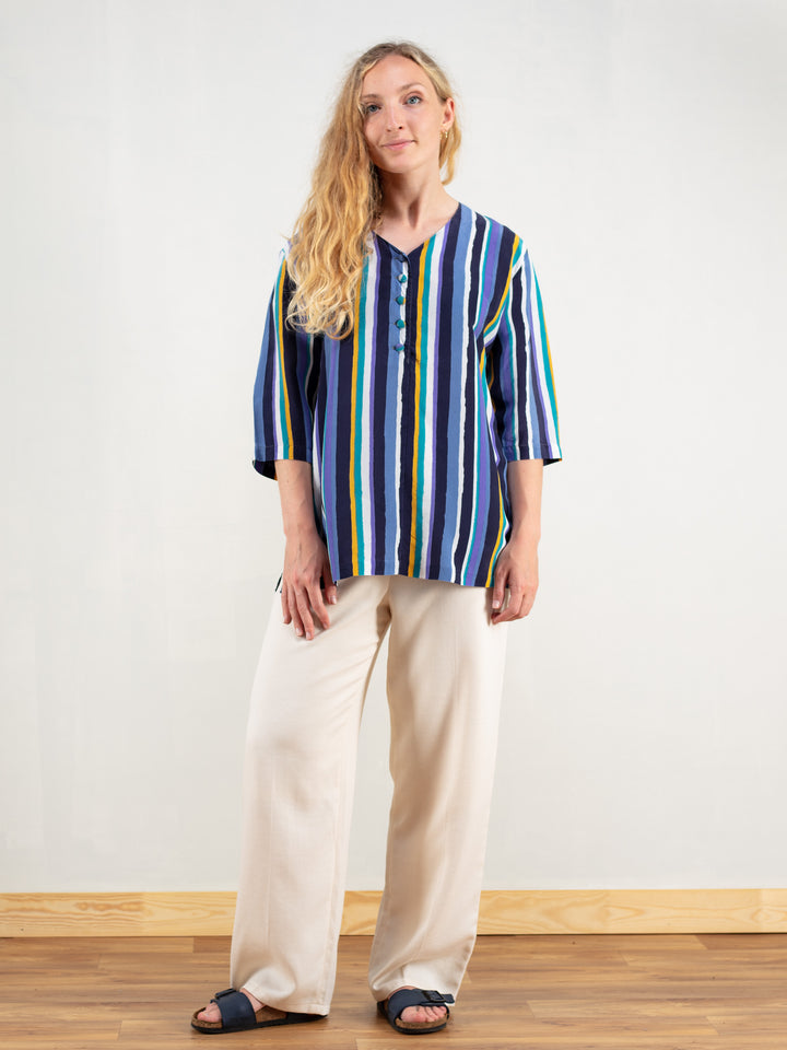 Vintage 90's Women Striped Boho Shirt - NorthernGrip