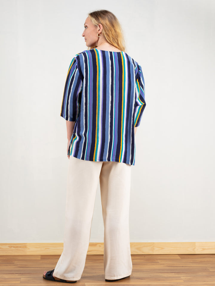 Vintage 90's Women Striped Boho Shirt - NorthernGrip