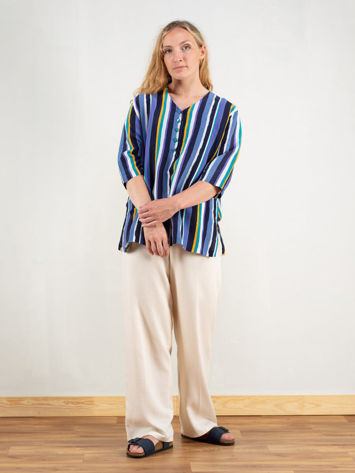 Vintage 90's Women Striped Boho Shirt - NorthernGrip